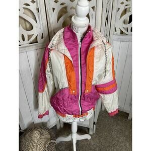 VINTAGE DaSHERS Women’s SMALL Windbreaker Full Zip Retro Pink Orange 80s 90s